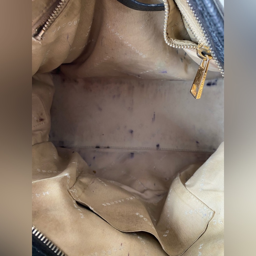 Marc Jacobs Black Shiny Goatskin Leather Baroque Satchel Bag Gold Hardware Y2K - Picture 14 of 16